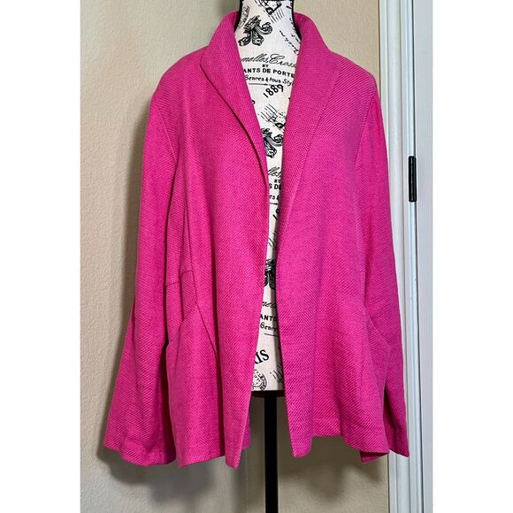 Eileen Fisher Fuchsia Linen Open Front Jacket Blazer Large Tweed Draped Pockets - Picture 1 of 8